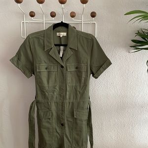 Madewell army green short sleeve jumpsuit